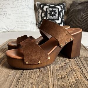 Avellini Sandals Womens 9 Brown Suede Platform Studded Heel Italy Boho Cottage